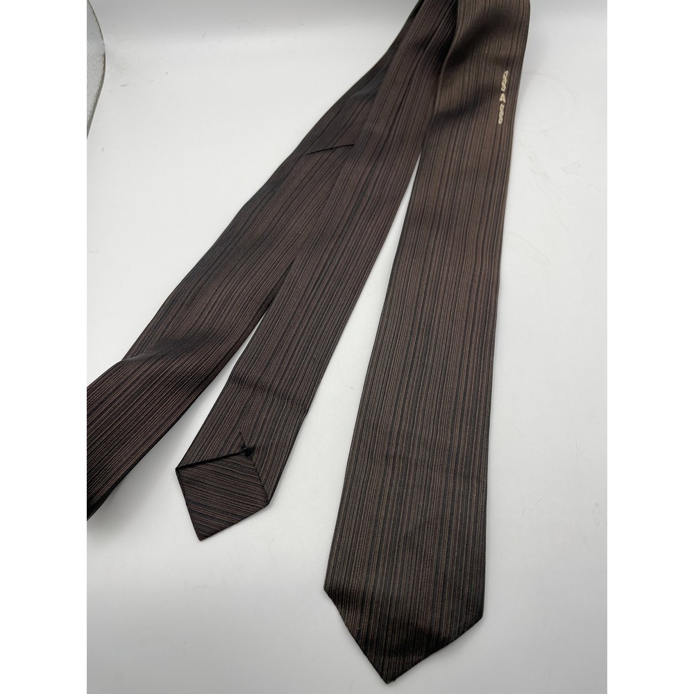 Vintage Skinny Necktie Brown Black Vertical Stripe Ribbed Textured Slim Tie